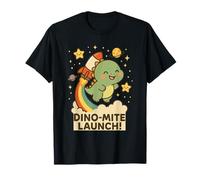 Cute Dinosaur Rocket Launch Rainbow Space Adventure Camiseta