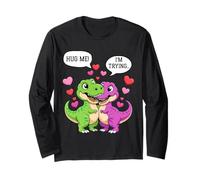 Cute Dinosaur T Rex Dinosaur Couple Hug Me Valentine Day Manga Larga