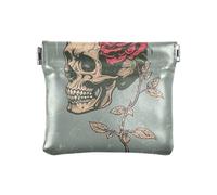 Cute Dinosaurs in Space - Monedero de poliuretano para hombre, Calavera con una rosa, Diseño: