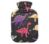 Cute Dinosaurs Space - Botellas de agua caliente con funda de terciopelo, bolsa de agua caliente para calambres menstruales, tamaño mediano