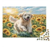Cute Dog 1000 Piece for Adults & Kids Golden Retriever in Sunflowers Fun Present & Activity for Home & Wall Decor 70x50cm/1000pcs
