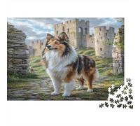 Cute Dog 1000 Piece for Adults Teens Shetland Sheepdog at Castle Educational Game for Wall Decoration 52x38cm/1000pcs