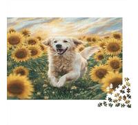Cute Dog 1000 Piece for Adults Women Golden Retriever in Sunflowers Fun and Challenging Family Game & Gift 52x38cm/1000pcs