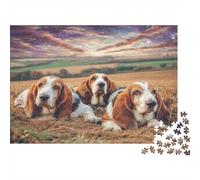 Cute Dog 1000 Piece Puzzle for Adults Basset Hounds in Field Fun and Challenging Family Game & Great Gift Idea 38x26cm/1000pcs