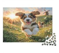 Cute Dog 1000 Pieces Adult Puzzle Corgi Running with Butterfly for Adults & Kids Age 12 Years + Gift 70x50cm/1000pcs