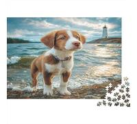 Cute Dog 1000 Pieces for Adults Brittany Spaniel at Lighthouse Fun and Challenging Family Game Great Gift 70x50cm/1000pcs