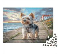 Cute Dog 1000 Pieces for Adults Gifts Yorkshire Terrier on Seaside Path Challenging & Brainteasing Home Activity 38x26cm/1000pcs