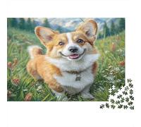 Cute Dog 1000 Pieces for Adults & Kids Corgi in Grassy Field Educational Games Home Decor Puzzle for Family 52x38cm/1000pcs