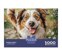 Cute Dog 1000 Piezas Cartulina Premium Rompecabezas DIY Australian Shepherd Antiestrés Juego Creativo Rompecabezas para Decoración del Hogar 52x38cm/1000pcs