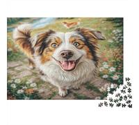 Cute Dog 1000Pc Adult Jigsaws Australian Shepherd in Flowers for Adults Challenging & Brainteasing Puzzle Games 52x38cm/1000pcs