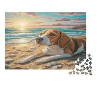 Cute Dog 1000Pc Puzzle for Adults & Kids Beagle on Beach at Sunset Fun Present & Activity for Home Age 12 Years Up 70x50cm/1000pcs
