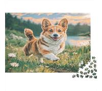 Cute Dog 1000Pc Recycled Paper Puzzle Corgi in Flower Field for Adults 14-99 Years Home Decor & Gift 52x38cm/1000pcs