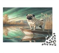 Cute Dog Adult Challenging Puzzle Games Pug on Boat for Women, Gifts for Men Age 14 Years Up 38x26cm/1000pcs
