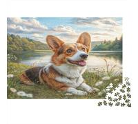 Cute Dog Adult Jigsaw for Wall Decor Corgi by Lake Educational Game Decompression 1000Pc 38x26cm/1000pcs