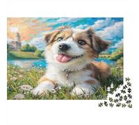 Cute Dog Adult Jigsaw Games Australian Shepherd by Lake Challenging & Brainteasing for Decompression 70x50cm/1000pcs