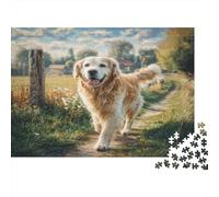 Cute Dog Adult Jigsaw Puzzle Golden Retriever on Path Educational Game Decompression for Adults Teens & Home Decor 38x26cm/1000pcs