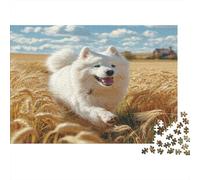 Cute Dog Adult Jigsaw Puzzle Samoyed in Wheat Field Educational Game Decompression for Adults Teens & Home Decor 70x50cm/1000pcs