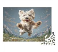 Cute Dog Adult Jigsaw Puzzles Westie Jumping in Mountains for The Whole Family Women, Gifts for Men 38x26cm/1000pcs