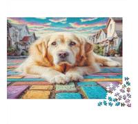 Cute Dog Adult Jigsaws for Decompression Golden Retriever on Colorful Rug Educational Game Challenge Wall Decoration 38x26cm/1000pcs