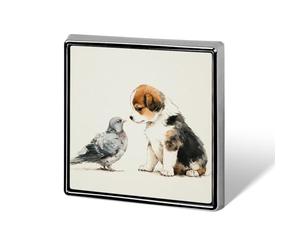 Cute Dog And A Dove - Broches y alfileres unisex cuadrados ligeros para solapa, joyería para ropa, chal y sombrero