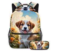 Cute Dog and Flower Be Ready for Anything, mochila con estuche para lápices, el mejor juego de mochila escolar para niños, niñas y adolescentes, multicolor, B：29.4x20x40cm P：19x7.5x3.8cm, Mochilas de