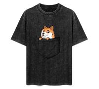 Cute Dog Corgi in a Pocket Mens T-Shirt Black Unisex tee XL