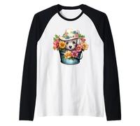 Cute Dog Face For Women with Spring Flowers For Shih Tzu Mom Camiseta Manga Raglan