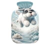 Cute Dog Flying Cloudy Sky - Botella de agua caliente con funda de terciopelo suave, bolsa de agua caliente para aliviar el dolor, 2 litros
