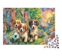 Cute Dog Heavyweight Paper Three Puppies with Soccer Ball in Garden Jigsaw Puzzle for Seniors Relaxing Secret Santa Gift 70x50cm/1000pcs