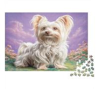 Cute Dog Jigsaw Puzzle Educational Game Fluffy White Dog with Bow for Adults Teens Age 12 Years Up 52x38cm 1000pcs