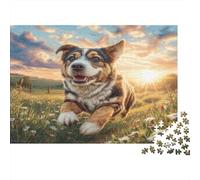 Cute Dog Jigsaw Puzzle for Adults Corgi Running in Field Fun Present & Activity for Home Wall Decor 38x26cm/1000pcs