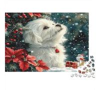 Cute Dog Jigsaw Puzzles for Adults White Dog with Red Bow 1000 Piece for Women, Gifts for Men 38x26cm/1000pcs