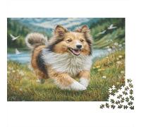 Cute Dog Puzzle for Adults Shetland Sheepdog in Grass Brainteasing & Challenging Game for Wall Decoration 52x38cm/1000pcs