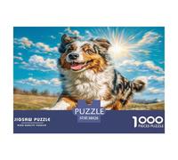 Cute Dog Puzzle Imposible,desafío Para Adultos Australian Shepherd Leaping Under Sunny Sky Entretenimiento Creativo 1000 Piezas Obra De Arte De Juego De Para Adultos Y Niños Mayores De 12 Años 38x26cm