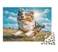 Cute Dog Puzzle Imposible,desafío Para Adultos Australian Shepherd Leaping Under Sunny Sky Entretenimiento Creativo 1000 Piezas Obra De Arte De Juego De Para Adultos Y Niños Mayores De 12 Años 70x50cm