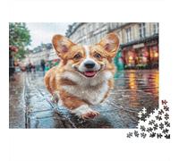 Cute Dog Puzzle Imposible,desafío para Adultos Corgi Walking on Rainy Street Entretenimiento Creativo 1000 Piezas Obra De Arte De Juego De para Adultos Y Niños A Partir De 12 Años 70x50cm/1000pcs