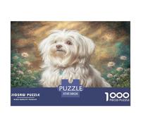 Cute Dog Puzzles Imposible,desafío for Adults Fluffy White Dog in Flowered Setting Juego Educativo 1000 Piezas Obra De Arte De Juego De para Adultos Y Niños Mayores De 12 Años 38x26cm/1000pcs