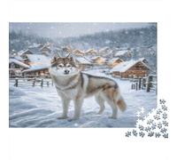 Cute Dog Puzzles Imposible,desafío for Adults Husky in Snowy Village Landscape Juego Educativo 1000 Piezas Obra De Arte De Juego De para Adultos Y Niños 52x38cm/1000pcs