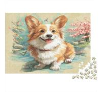 Cute Dog Puzzles Imposible,desafío para Adultos Corgi in Floral Bright Setting Juego Educativo 1000 Piezas Obra De Arte De Juego De para Adultos Y Niños A Partir De 12 Años 52x38cm/1000pcs