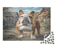 Cute Dog Recycled Board Puzzle English Bulldog at Door for Adults and Kids Age 12 Years Great Gift 70x50cm/1000pcs
