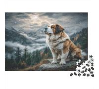 Cute Dog Recycled Paper Jigsaw Puzzle St Bernard on Mountain Rock for Adults 14-99 Years Educational Game Challenge 70x50cm/1000pcs