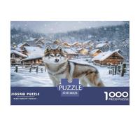 Cute Dog Rompecabezas Imposible,desafío for Adults Husky in Snowy Village Landscape Juego Educativo 1000 Piezas Obra De Arte De Juego De para Adultos Y Niños A Partir De 12 Años 38x26cm/1000pcs