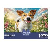 Cute Dog Rompecabezas Imposible,desafío for Adults Jack Russell in Vibrant Flower Field Juego Educativo 1000 Piezas Obra De Arte De Juego De para Adultos Y Niños A Partir De 12 Años 38x26cm/1000pcs