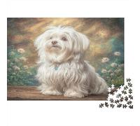 Cute Dog Rompecabezas Imposible,desafío para Adultos Fluffy White Dog in Flowered Setting Juego Educativo 1000 Piezas Obra De Arte De Juego De para Adultos Y Niños Mayores De 12 Años 70x50cm/1000pcs