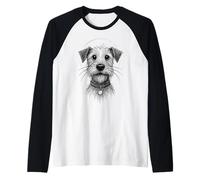 Cute Dog Sketch Scruffy Terrier Face Hand-Drawn Graphic Art Camiseta Manga Raglan