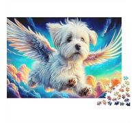 Cute Dog Sturdy Paper Winged White Dog in Vibrant Sky Jigsaw Puzzle Educational Family Activity 52x38cm/1000pcs