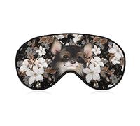Cute Dog White Flowers Sleep Mask Blindfold Spring Floral Ajustable Super-Smooth Soft Eye Mask Cover para Hombres Mujeres Viajes y siesta