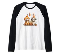 Cute Dogs Ghost Popcorn Fiesta de Halloween Camiseta Manga Raglan