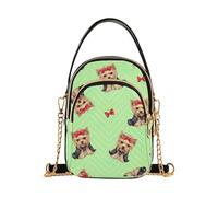 Cute Dogs Puppies - Bolso de hombro verde pastel para mujer, cartera de cadena para teléfono celular, bolso de mano con cremallera y estampado floral, 15 x 21 x 7,9 cm