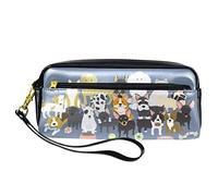 Cute Dogs Puppies Collection Estuche para lápices, bolsa de piel sintética con cremallera para niños y niñas, suministros escolares y de oficina
